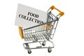 Food collection concept with a supermarket trolley on a white background