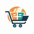 A shopping cart carrying a stack of books, A contemporary logo for an e-commerce platform, minimalist logo Royalty Free Stock Photo