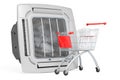 Shopping cart with Ceiling Cassette Unit, Indoor Unit of Air Condition. 3D rendering