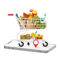 Shopping Cart with Cellphone. Vector E-Shop Symbol