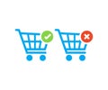 Shopping cart with check mark and cross icon.
