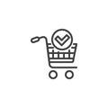 Shopping cart with check mark line icon