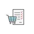 Shopping cart checklist thin line colored vector icons