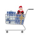 Shopping cart with Christmas gifts and Santa Claus toy Royalty Free Stock Photo