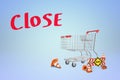 Shopping cart with close sign and construction cones Royalty Free Stock Photo