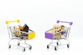 Shopping cart with coins for retail business. Image use for online and offline shopping, marketing place world wide, business