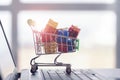 Shopping cart on computer, shopping online concept. Royalty Free Stock Photo