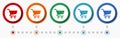 Shopping cart concept vector icon set, infographic template, flat design circle colorful web buttons in 5 color options Royalty Free Stock Photo