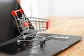 shopping cart and cradit card on laptop in office.  concept shopping online Royalty Free Stock Photo