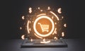 Shopping cart and currency symbols. Online Shopping