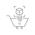 Shopping cart with a 3D box above, symbolizing online shopping and augmented reality features Royalty Free Stock Photo