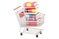 Shopping cart with dictionary books, 3D rendering Royalty Free Stock Photo