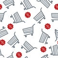 Shopping cart and discount sign on white background. Royalty Free Stock Photo