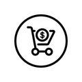 Shopping cart. Dollar symbol. Commerce outline icon in a circle. Vector illustration