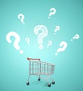 Shopping cart and drawing question marks