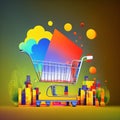 Shopping cart , ecommerce and business concept, background. Generative AI