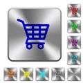 Shopping cart rounded square steel buttons Royalty Free Stock Photo