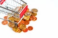 A shopping cart with euro coins, symbolic photo for purchasing p