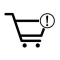 Shopping cart exclamation mark sale icon, market story shop vector illustration symbol isolated on white background Royalty Free Stock Photo