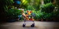 Shopping cart filled with fruits and vegetables growing into a lush garden , concept of Farm to table, created with Royalty Free Stock Photo