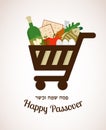 Shopping cart filled in with traditional food for passover holiday