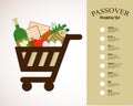 Shopping cart filled in with traditional food for passover holiday. shopping list