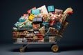 Shopping Cart Filled With Wrapped Present Gifts for Special Occasions, Cart filled with wrapped boxes, patterns of all kinds