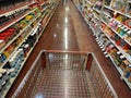 Shopping cart first person view, empty aisle