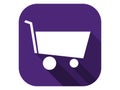 Shopping cart flat icon with long shadow. Shop trolley symbol, pictogram. Vector