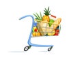 Shopping cart with foodstuff. Royalty Free Stock Photo