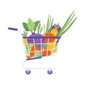 Shopping cart with fresh vegetables isolated on a white background. Healthy dietary products. Buy vegetable natural food, eggplant Royalty Free Stock Photo