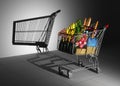 Shopping Cart Full Of Food Cast Shadow On The Wall As Empty Shopping Cart Royalty Free Stock Photo