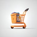 Shopping cart full of food on white background. Grocery and food store concept. Supermarket trolley cart with fresh products. Royalty Free Stock Photo