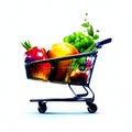 Shopping cart full of fresh vegetables isolated on white background. Healthy food concept. AI generated Royalty Free Stock Photo
