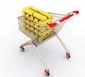 The shopping cart with full gold ingots