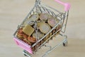 Shopping cart full of money with chain and padlock - Concept of saving and security, purchasing crisis Royalty Free Stock Photo