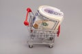 Shopping cart full of money (dollar, euro) isolated Royalty Free Stock Photo