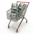 Shopping cart full of stacks of dollar bills Royalty Free Stock Photo