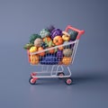 Shopping cart full of vegetables 3d illustration of shopping concept Royalty Free Stock Photo