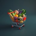 Shopping cart full of vegetables 3d illustration of shopping concept Royalty Free Stock Photo