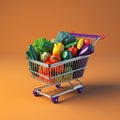 Shopping cart full of vegetables 3d illustration of shopping concept Royalty Free Stock Photo