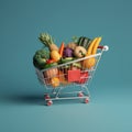 Shopping cart full of vegetables 3d illustration of shopping concept Royalty Free Stock Photo