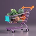 Shopping cart full of vegetables 3d illustration of shopping concept Royalty Free Stock Photo