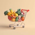 Shopping cart full of vegetables 3d illustration of shopping concept Royalty Free Stock Photo
