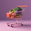 Shopping cart full of vegetables 3d illustration of shopping concept Royalty Free Stock Photo