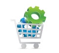 Shopping cart and gear illustration design