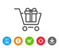 Shopping cart with Gift box line icon. Royalty Free Stock Photo