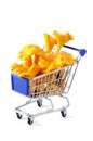 shopping cart with golden chanterelle on white isolated background Royalty Free Stock Photo