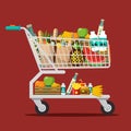 Shopping Cart with Goods. Trolley with Food