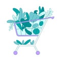 Shopping Cart with Greengrocery Product as Eco Friendly Vector Illustration